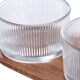 Day Juego de 3 Boles de Vidrio Estriado con Bandeja de Acacia - Elegante y Práctico para Servir Aperitivos