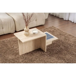Mesa de centro Rectangular Efecto travertino HARMONY 80 x 40 x 40 cm CAL1730423364198