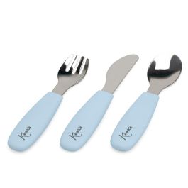 Kiokids Cubiertos Infantiles Acero Inoxidable Silicona Azul para Bebés +6 Meses, Mangos Antideslizantes, Apto Lavavajillas
