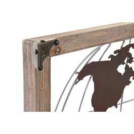DKD Home Decor Decoración de Pared Mapamundi Metal y Pino Cobrizo Natural 75 x 46 x 6 cm