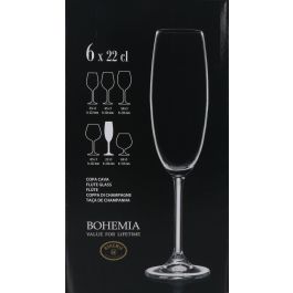 Set 6 Copas Champagne Bohemia 220 cc Clara (4 Cajas)