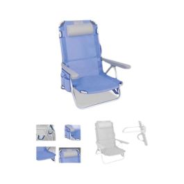 Silla playa aluminio multiposicion azul con reposacabezas 25 cm., almohadilla, bolso lateral y reposabrazos gris, 80x65x45cm, 25 cm altura asiento Precio: 36.49999969. SKU: B159ASS698
