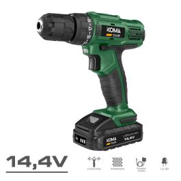 Koma Tools Taladro Atornillador a Batería 14.4V 1500mAh con Luz LED y Maletín