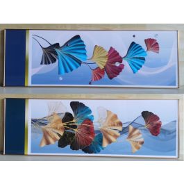 DKD Home Decor Cuadro Moderno Hojas Multicolor Dorado Aluminio MDF 2 Unidades 3 x 60 x 180 cm