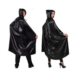 Capa Larga Negra de Satén 140 cm con Capucha para Disfraces Oscuros, Vampiros, Hechiceros Precio: 4.49999968. SKU: S1126534