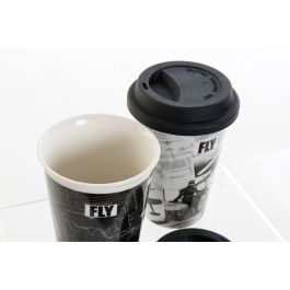 DKD Home Decor Mug Vintage de Porcelana y Silicona, Juego 6 Unidades, 400 ml - Diseño Aviación Negro Blanco 9.7x14x9.7 cm