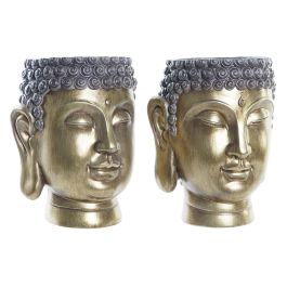 Macetero DKD Home Decor Gris Dorado Buda Resina Oriental (2 Unidades)