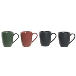 DKD Home Decor Mug Scandi Gres y Rubberwood 300 ml Set de 4 Piezas Verde, Rosa y Gris Oscuro Apto Microondas y Lavavajillas