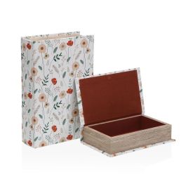 Caja Decorativa Versa Verdi Lienzo Madera MDF Flores Libro