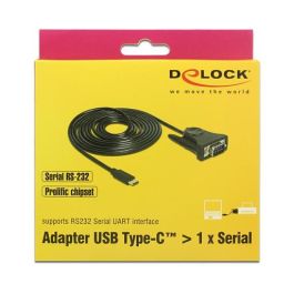 DeLOCK 62964 - Adaptador USB-C a RS-232 (Serie DB9), Macho a Macho, Negro, Cable 1.8 m