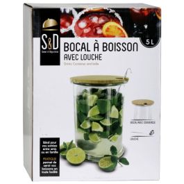 Saveur et Degustation Ponchera Bote 5 L Con Cucharón Cocktail Lounge Cristal Tapa Madera Acero Acero Inoxidable