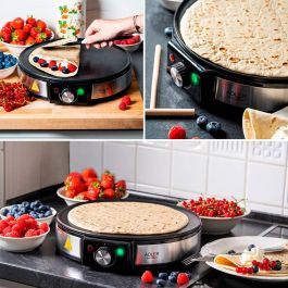 Adler AD 3058 Crepera 1600W Placa Ø30 cm Antiadherente, Regulador Temperatura, Extendedor de Masa y Lengua