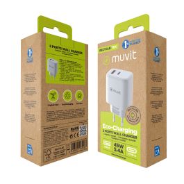 muvit for change cargador de pared GaN USB 18W + Tipo C PD45W blanco