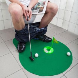 Mister Gadget Juego de Golf para Inodoro con Alfombra, Palo, Bolas y Bandera - 84x70 cm