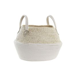 DKD Home Decor Cesta Organizadora Decorativa de Algodón y Fibra Natural y Blanco, Dimensiones 37x37x25 cm, Colección White Basket