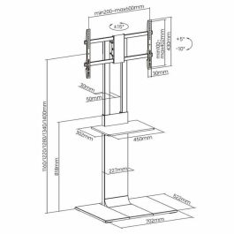 AISENS FT86TSE-399 - Soporte de Suelo Carro para TV/Monitor 37"-86" VESA 600x400mm 50kg con Bandeja DVD Negro