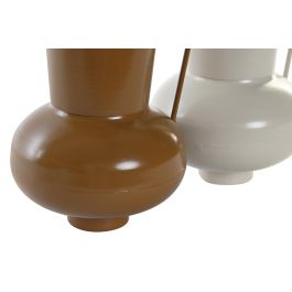 DKD Home Decor Jarrón Boho de Metal Beige Mostaza de 12.5 x 17 x 13 cm | Colección Cozy Boho 22 (2 Unidades)