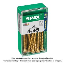 Spax 4081020400451 Tornillo para Madera Universal Cabeza Plana Rosca Completa Ranura Cruz Z2 4CUT Yellox 4,0x45mm Caja 20 unidades Precio: 2.8900003. SKU: S7913895