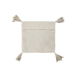 DKD Home Decor Funda Cojín 60x60 cm Beige Algodón/Poliéster con Flecos (4 Unidades)
