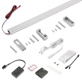 Emuca Kit de barra para armario Luxe, tira LED 4,5x8 Neonlynx V, sensor de movimiento RF Smart y convertidor Smart (24V DC), longitud 1.150mm, Luz blanca cálida 2.700K, Plástico y Aluminio, Anodizado mate Precio: 59.50000034. SKU: B13P44B7B9