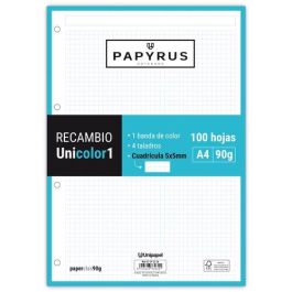 Recambio Papyrus Unicolor1 A4 100H 90G 4 Taladros Cuad.5X5 Turquesa (Set de 24) Precio: 81.50000012. SKU: B1E5W7AFXY