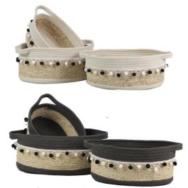 DKD Home Decor Cesta Boho Decorativa Lote de 2 Sets de 3 Piezas Blanco y Gris Oscuro 25x16x45 cm Algodón Fibra de Maíz Precio: 52.5000003. SKU: S3039229