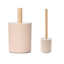 Berilo Escobillero de Baño de Bambú y Plástico con Rayas, Color Beige - 10 x 12.5 x 10 cm (12 Unidades) Precio: 43.49999973. SKU: B1A2HQEDNG
