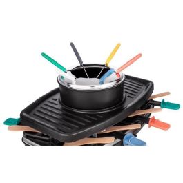 Continental Edison Raclette y Fondue FD12881 para 8 Personas con Parrilla 3 en 1 - 1100W, Negro