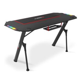 DRIFT DRDZ175RGB Escritorio Gaming Negro con Iluminación RGB LED, Superficie de Fibra de Carbono 130x60cm, Soporte Auriculares y Bebida