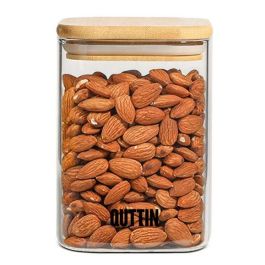 Quttin Tarro de Boro Cuadrado con Tapa de Bambú, 8x11 cm, 480 ml (12 Unidades)