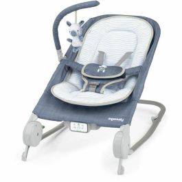 Ingenuity ING74451168541 Happy Belly Rock-to-Bounce Asiento para Bebé con Música, Vibraciones, Arco de Actividad Extraíble y Peluche Cebra