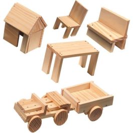 Ses Creative Taller de carpintería infantil - Kit de construcción con 57 piezas de madera, martillo, clavos y mano especial para sujeción segura
