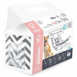 M Pets MPE6953182735571 Pañales para perros Mujer Talla L x10 - Cintura 32-52cm, 8-15kg - Indicador de humedad, Protección 12h