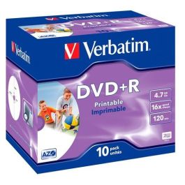 Verbatim DVD+R 4.7 GB 16X 10 Unidades con Funda Jewel Superficie Imprimible Wide Inkjet Precio: 12.79000008. SKU: S8419640