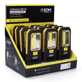 Edm Linterna LED COB XL 150 lm y 3 Mini LED 7 lm, con Gancho, Imán y Base 180° - Pilas AAA Incluidas, IP20, ABS Amarillo/Negro