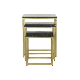DKD Home Decor Mesita Auxiliar Glam Set de 3 Negro Dorado Hierro Marmol 35 x 60 x 50 cm