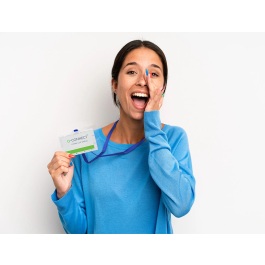 Q-connect Identificador kf17112 con Cordón Plano Azul y Apertura Lateral, 94x60 mm