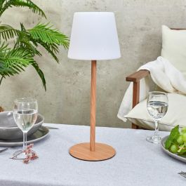 Home Deco Factory Lámpara Recargable Efecto Madera Natural Interior/Exterior USB Tres Intensidades 40cm