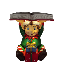 DKD Home Decor Mesita Auxiliar Decorativa de Navidad Tradicional con Elfo y Luz LED, Resina, Multicolor, 28x38x47 cm