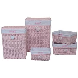 DKD Home Decor Cesta Ropa Baby Rosa Mimbre Poliester 34 x 56 x 44 cm Set de 5 Precio: 77.50000027. SKU: B193F7XCF3