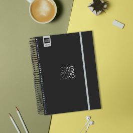 Finocam Agenda Para Estudiantes Espiral E10 - 155x212 mm, Negro 2025-2026, Organización Septiembre a Agosto