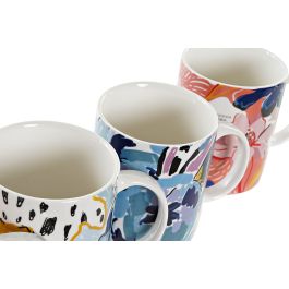 DKD Home Decor Taza Floral Porcelana New Bone Multicolor 8 x 9.5 x 12 cm (12 Unidades) 320ml