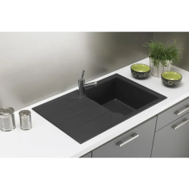 Stradour Aloa Fregadero de Cocina Empotrado 1 Tazón + 1 Escurridor Resina Negro 81 x 50 cm