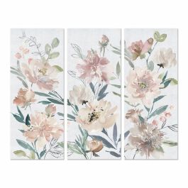 DKD Home Decor Cuadro Shabby con Flores Multicolor en Lienzo y MDF 135x55 cm (3 Unidades) Hecho a mano
