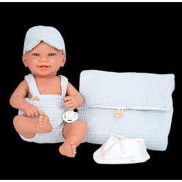 Muñecas Arias Muñeca Elegance Zoe de 42 cm, azul, con cambiador y babero, cuerpo de vinilo, niño