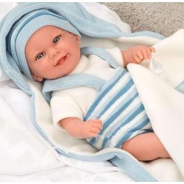 Muñecas Arias Muñeca Elegance Babyto Azul con Manta, Incluye Chupete (Muñeco de Peso), 35 cm