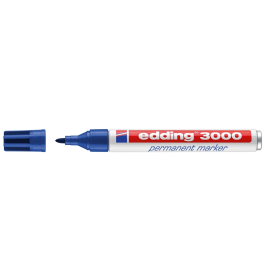 Edding Marcador Permanente 3000 Azul para casi todos los materiales, punta 1.5-3 mm, resistente al agua y roce