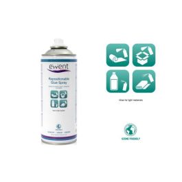 Ewent EW5625 Spray de Pegamento Reposicionable, Secado Rápido para Plástico, Papel, Corcho, Cartón, Poliestireno, Textiles y Espumas