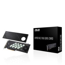 ASUS Hyper M.2 x16 Gen5 Card, Adaptador PCIe 5.0/4.0, 4x Ranuras M.2 NVMe SSD, Hasta 512 Gbps, Soporte RAID, Enfriamiento Activo con Ventilador