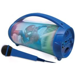 Lexibook Altavoz Bluetooth Spiderman Marvel con Micrófono Karaoke para Niños, Efectos de Luz Multicolor, Batería Recargable hasta 3 Horas